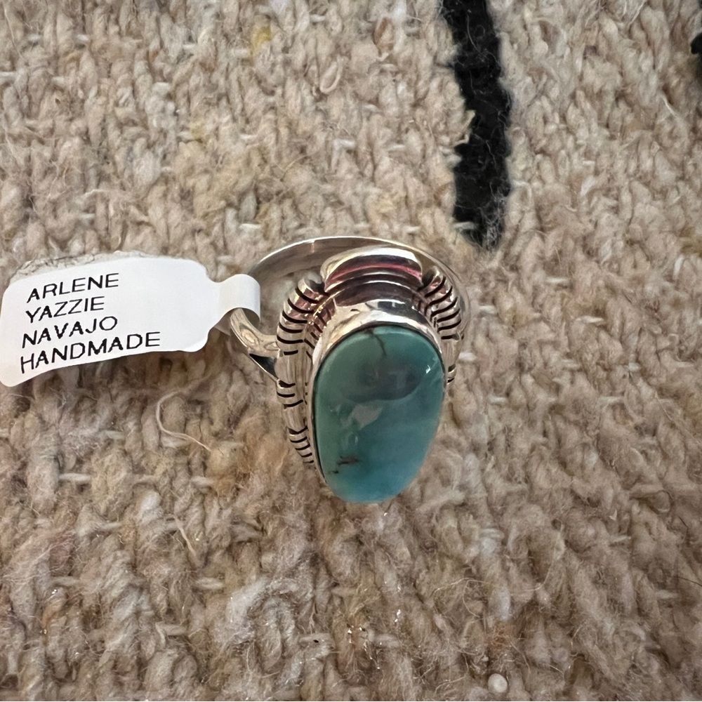 ❤️ Signed Native Arlene Yazzie Kingman Turquoise Sterling Navajo Size 6.75 Ring - Picture 8 of 17